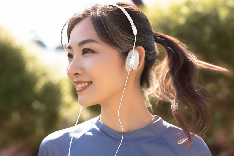 长发女子倾城阳光下戴着耳机听着音乐跑步晨跑运动训练健身实拍,高清,摄影图,摄影图片,图片大全,摄影图免费下载